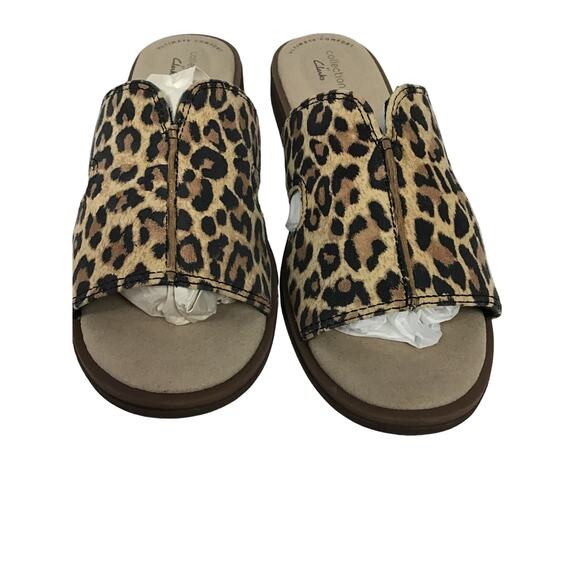 NEW Clarks Declan Flo Women's Slide Sandals Tan Nubuck Leopard Animal 7.5 7 1/2 - Picture 7 of 14
